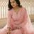 Pink embroidered silk blend kurta trouser dupatta set
