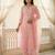 Pink embroidered silk blend kurta trouser dupatta set