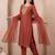 Orange embroidered silk blend kurta trouser dupatta set