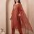 Orange embroidered silk blend kurta trouser dupatta set