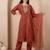 Orange embroidered silk blend kurta trouser dupatta set