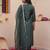 Green embroidered liva kurta trouser dupatta set