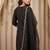Black embroidered silk blend kurta trouser dupatta set