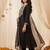 Black embroidered silk blend kurta trouser dupatta set