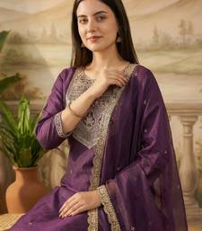 Purple embroidered liva kurta trouser dupatta set