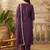 Purple embroidered liva kurta trouser dupatta set
