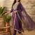 Purple embroidered liva kurta trouser dupatta set