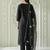 Black embroidered silk blend kurta trouser dupatta set