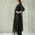 Black embroidered silk blend kurta trouser dupatta set
