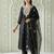 Black embroidered silk blend kurta trouser dupatta set