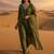 Green embroidered silk blend kurta trouser dupatta set