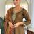 Olive embroidered silk blend kurta trouser dupatta set