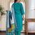 Green embroidered silk blend kurta trouser dupatta set
