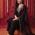 Black embroidered silk blend kurta trouser dupatta set