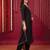 Black embroidered silk blend kurta trouser dupatta set