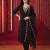 Black embroidered silk blend kurta trouser dupatta set