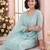 Blue embroidered silk blend kurta trouser dupatta set