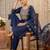 Navy blue embroidered silk blend kurta trouser dupatta set