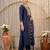 Navy blue embroidered silk blend kurta trouser dupatta set