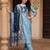 Blue embroidered silk blend kurta trouser dupatta set