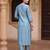 Blue embroidered silk blend kurta trouser dupatta set