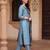 Blue embroidered silk blend kurta trouser dupatta set