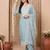 Blue embroidered silk blend kurta trouser dupatta set