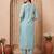Blue embroidered silk blend kurta trouser dupatta set