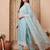 Blue embroidered silk blend kurta trouser dupatta set