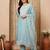 Blue embroidered silk blend kurta trouser dupatta set