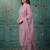 Pink embroidered silk blend kurta trouser dupatta set