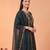 Teal embroidered silk blend kurta trouser dupatta set