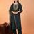 Teal embroidered silk blend kurta trouser dupatta set