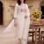 White embroidered silk blend kurta trouser dupatta set