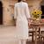 White embroidered silk blend kurta trouser dupatta set