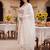 White embroidered silk blend kurta trouser dupatta set