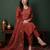 Orange embroidered silk blend kurta trouser dupatta set