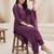 Purple embroidered silk blend kurta trouser dupatta set