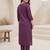 Purple embroidered silk blend kurta trouser dupatta set