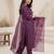Purple embroidered silk blend kurta trouser dupatta set