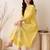 Yellow embroidered pure cotton kurta trouser dupatta set