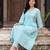 Blue embroidered pure cotton kurta trouser dupatta set