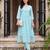 Blue embroidered pure cotton kurta trouser dupatta set