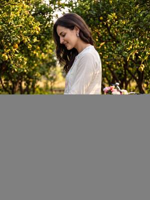 Off white embroidered pure cotton kurta trouser dupatta set 3