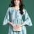 Blue printed pure cotton kurta trouser dupatta set