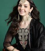 Black embroidered net kurta trouser dupatta set