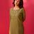 Green embroidered silk blend kurta trouser dupatta set
