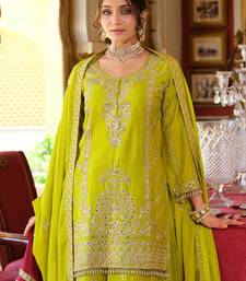 Green embroidered chinon kurta trouser dupatta set