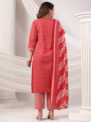 Maroon printed pure cotton kurta trouser dupatta set 2