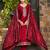 Maroon embroidered silk blend kurta trouser dupatta set